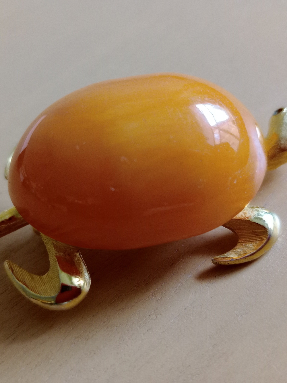 Gold-Tone Turtle Brooch with Glossy Orange Cabochon - Picture 6 of 8